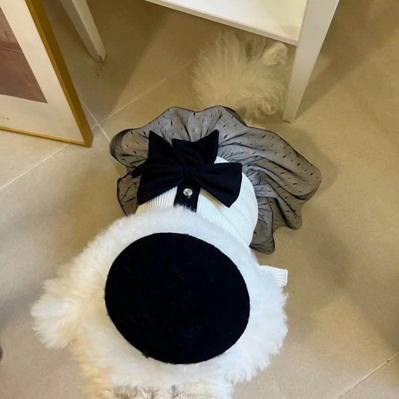 Luxury Dog Dress for Small Dogs Summer Puppy Clothes Bow Lace Pet Skirt Black White Dog T Shirt Girls Dog Costume Chihuahua Vest
