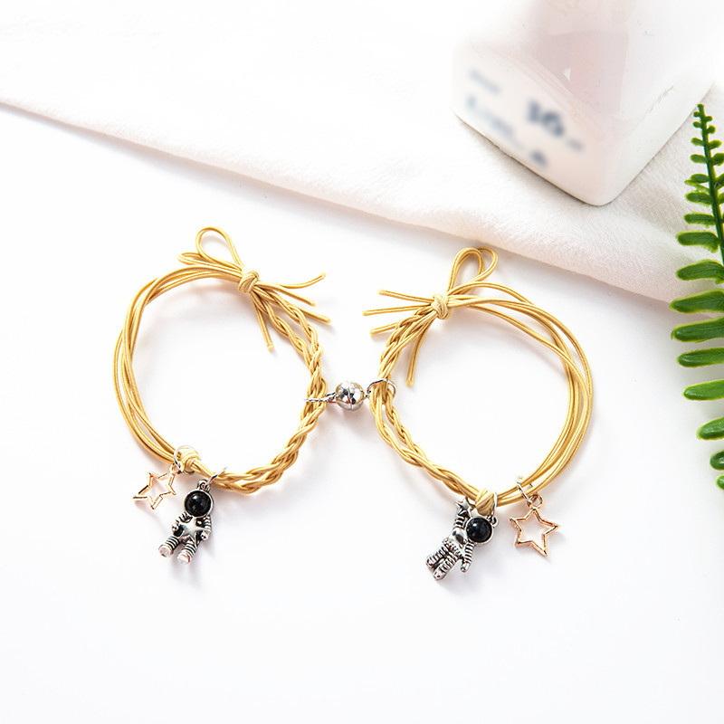 1 Pair Astronaut Magnet Couple Bracelets Space Man Star Planet Pendant Adjustable Rope Bracelet for Women Jewelry Pulseras Mujer