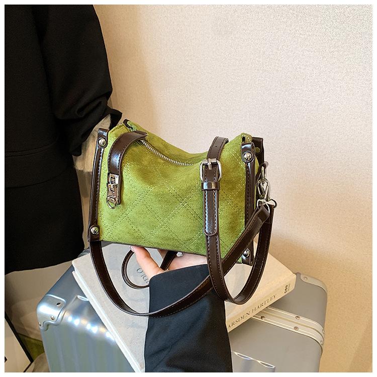 Rhombus retro design 2025 new texture casual large-capacity handbag suede premium oblique span bag