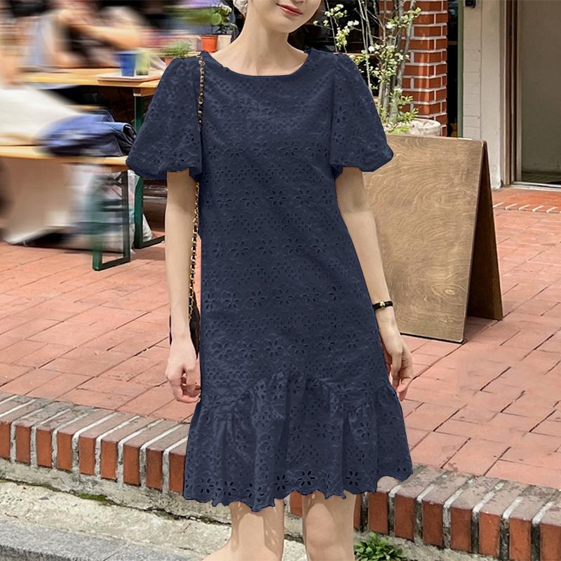 

ZANZEA Женские повседневные платья с круглым вырезом и коротким рукавом с принтом S темно-синий