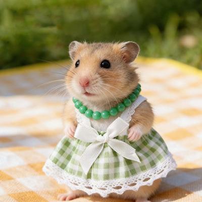 1 Set Hamster Dress Beaded Necklace Guinea Pig Hamster Small Animals Pet Clothes Outfits Costume Accessories Supplies Photo Prop