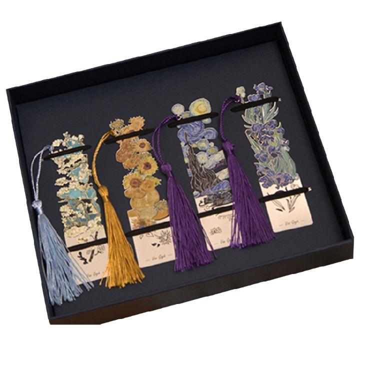 

4Pcs Hollow Metal Bookmarks Page Markers With Colorful Tassels for Book Lover Writer Teacher Student 1