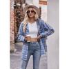 Women Oversized Plaid Flannel Hooded Long Sleeve Casual Shirt Jacket