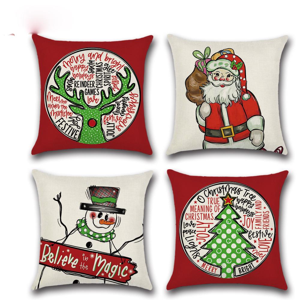 New Christmas Pillow Cover Elk Snowman Linen Sofa Pillow Household Products