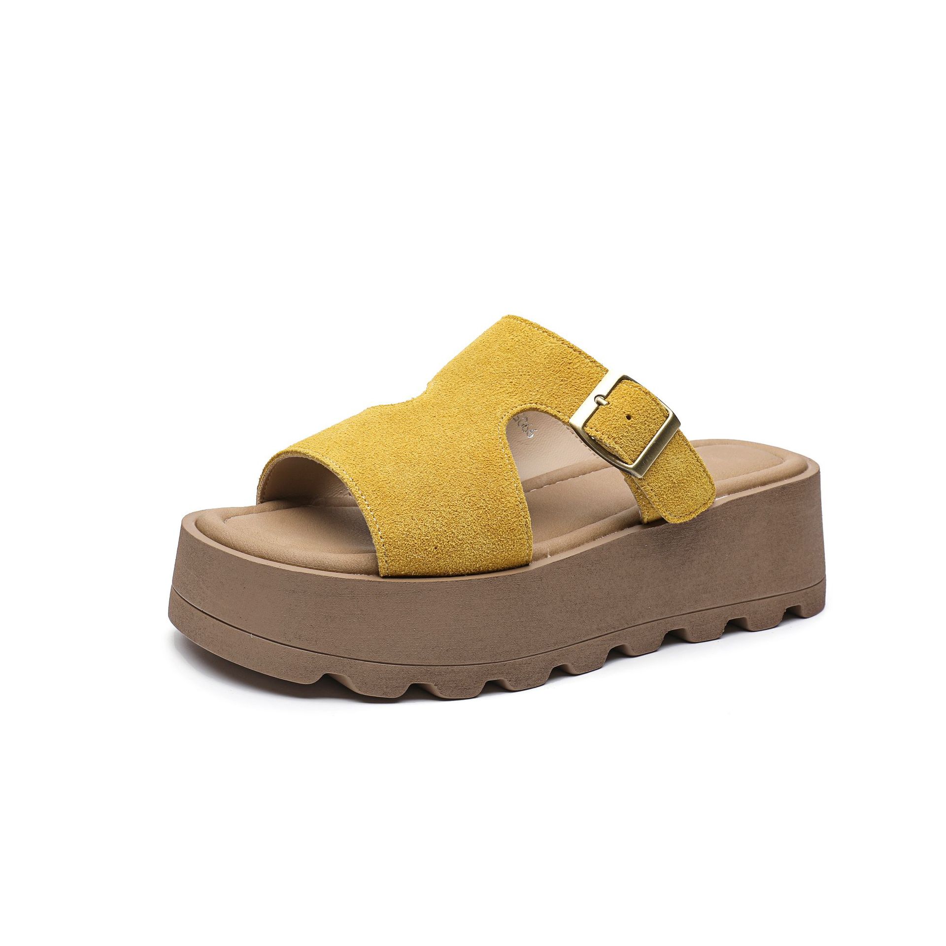 

Fashion 5cm Cow Suede Genuine Leather Peep Toe Summer Sandals Pumps Fashion Platform Wedge Flats Shoes Slipper Women Sandal 40 жёлтый