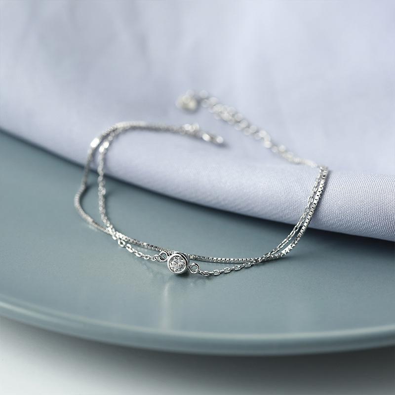Sterling Silver S925 Silver Bracelet Art Selection Multi-layer Bracelet Simple Small Fresh Cold Wind Sparkling Diamond Double Layer Bestie Accessories