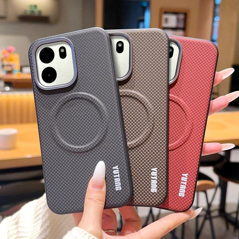 Voor OnePlus Turbo 6 6V Hoesje Magnetische Koolstofvezel Textuur PU Leer Cover Met Metalen Knop voor One Plus Turbo6