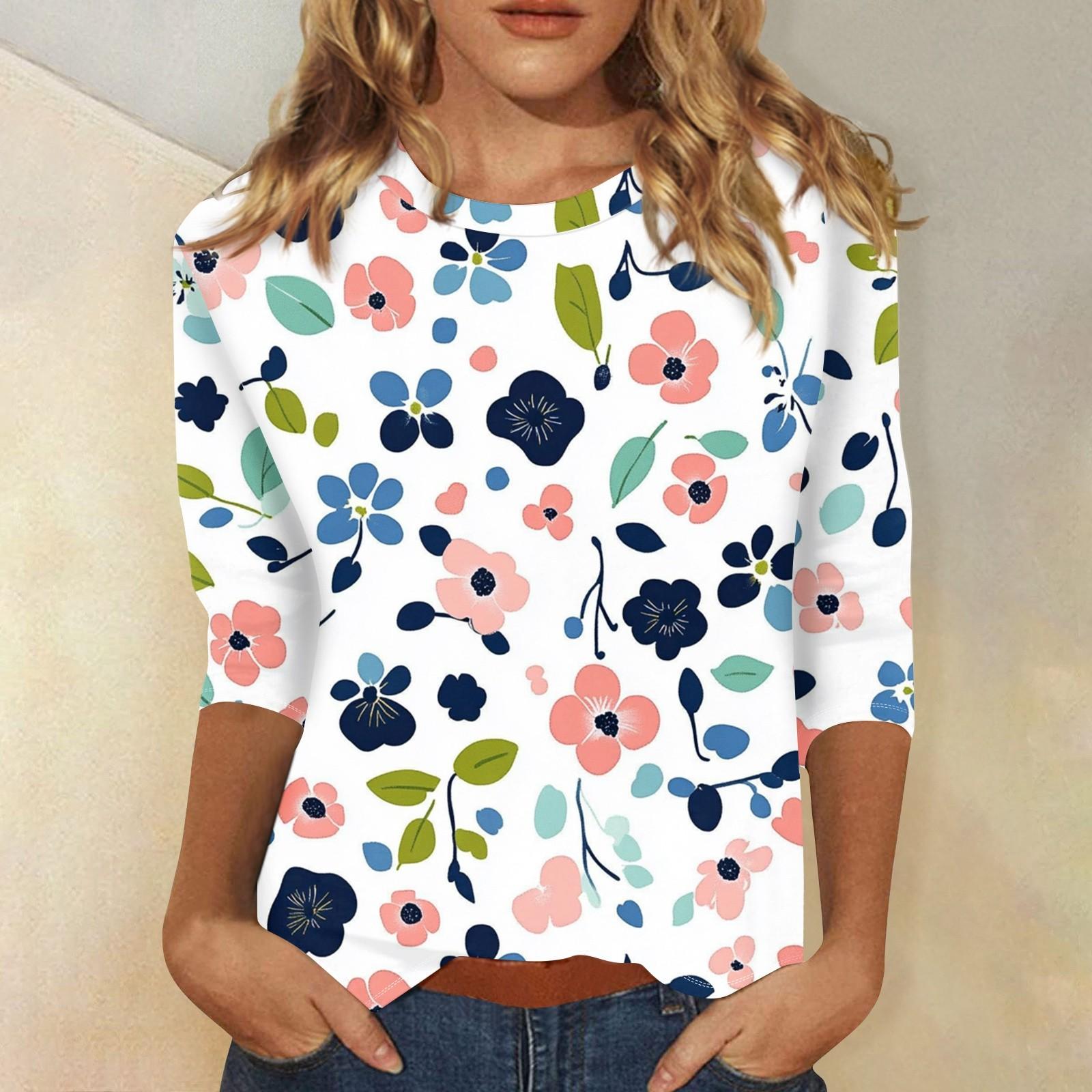 

Women s Fashion Casual Round Neck Printed 3/4 T-shirt Top XXXL білий