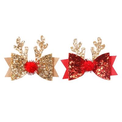 Sparkling Hair Clip with Sequins Cute Bowknot Deer Horn Hairpin for Girls Perfect Festive Headwear Christmas Present