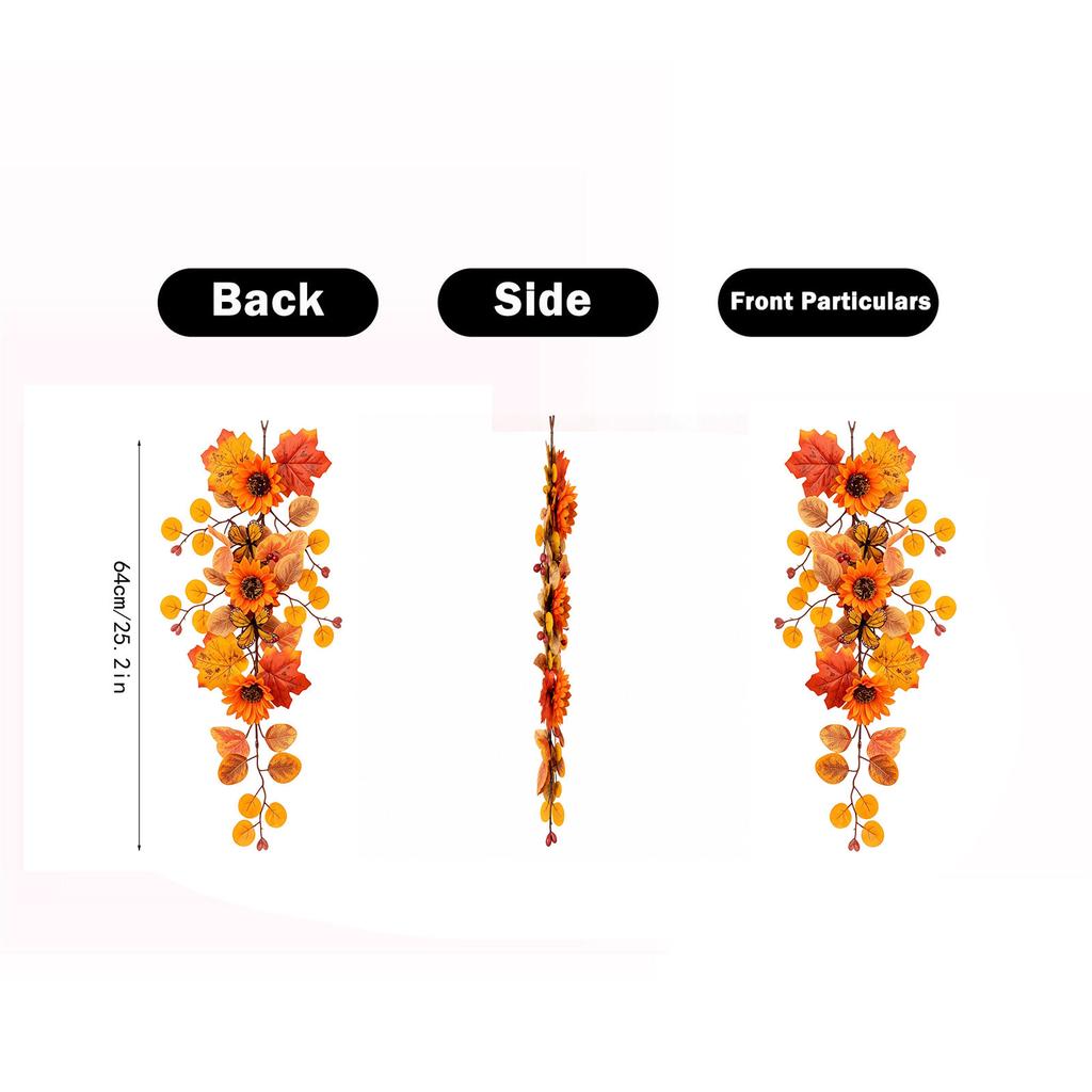 Sunflower Wall Hanging with Maple Leaves, Fall Outdoor Patio Decoration for Thanksgiving Festival Party
