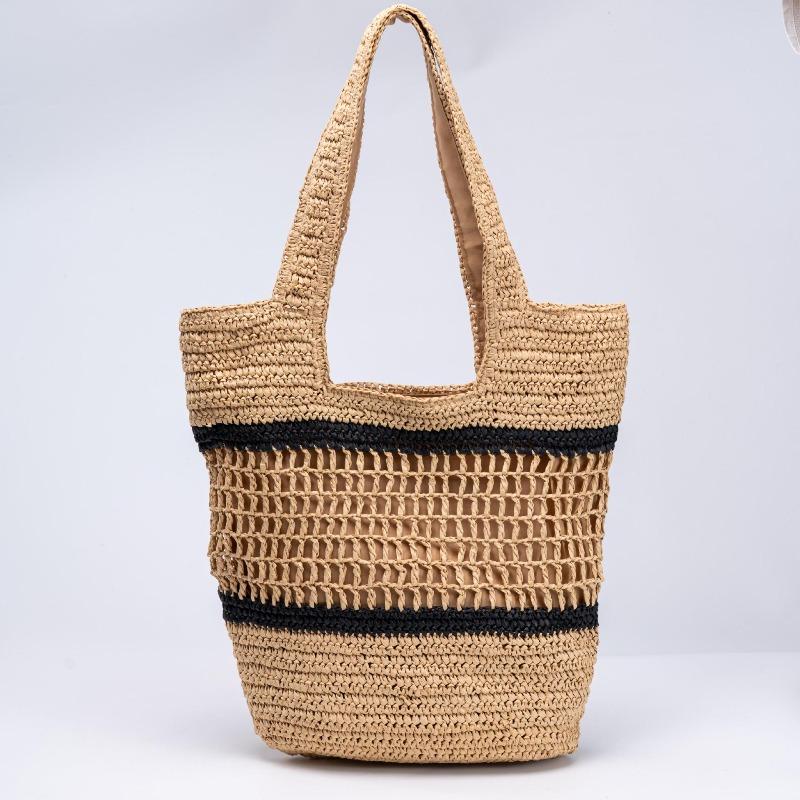 Hohle Papierkordel Strohtasche Strand Handgewebte Tasche Großes Fassungsvermögen Urlaubsstrand Schulter Tragetasche Damen
