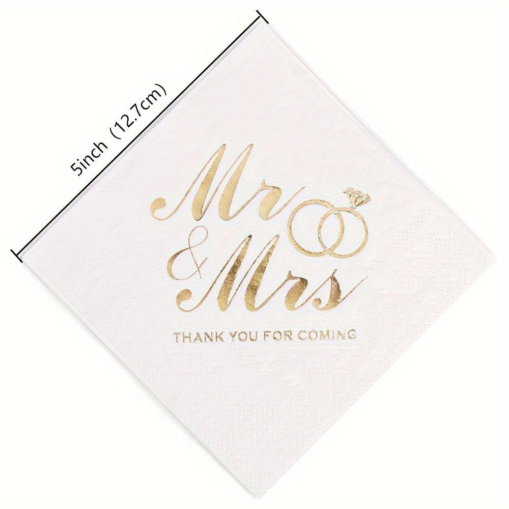 100pcs Soft Cocktail Napkins Bronzing Printed Disposable Napkins Mr Mrs Wedding Napkins Home Party
