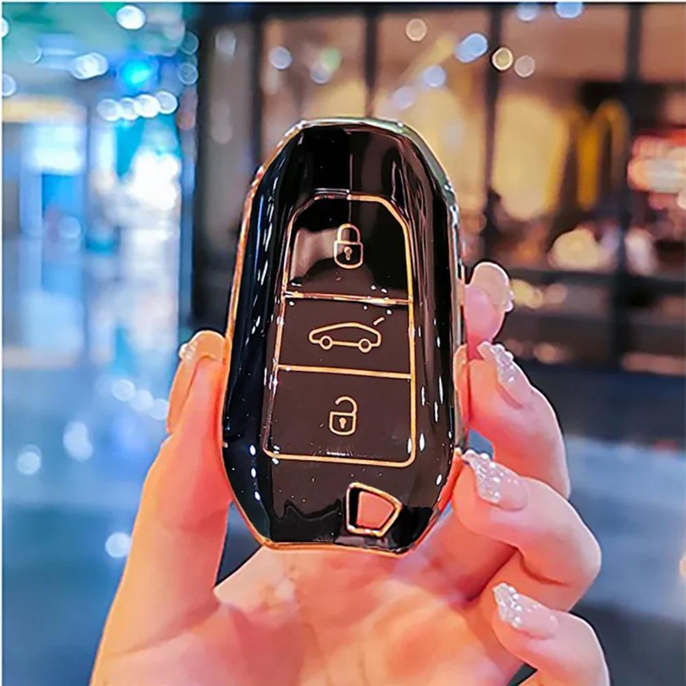 Étui Porte-Clés pour Voiture Nouveau Coque de Protection en TPU pour Clé de Voiture à Distance pour Peugeot 308 408 508 2008 3008 4008 5008 Citroen C4 C4L C6 C3-XR Pi
