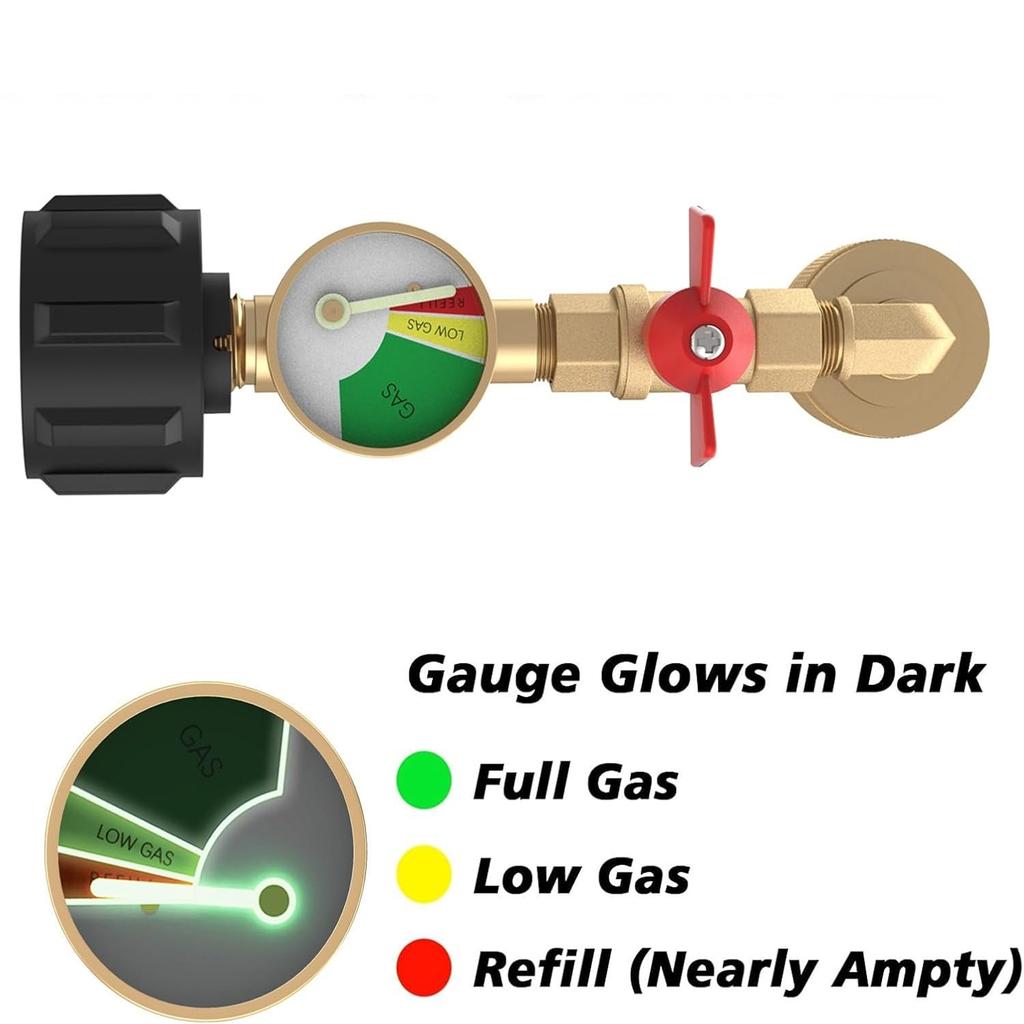 Quick Connecting Propanes Adapter Metal Conversion Fitting with Gauge for Portable Grills Accessories Metal Texture
