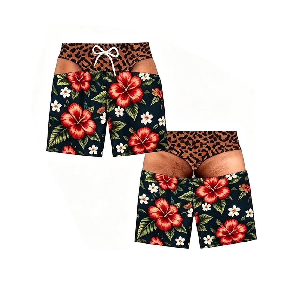 Men's Fun Print Waist Swim Trunks and Beach Shorts with Elastic Waistband
