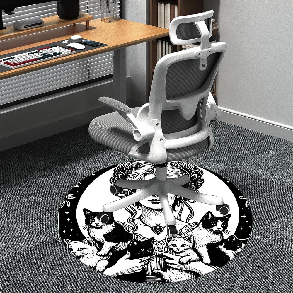 

1pc Witchcraft Feline Office Round Area Rug, Indoor Mat Suitable ForOffice, Under Office Chairs Bedroom Living Room Home Decor, Room Decot166 80cm by 80cm