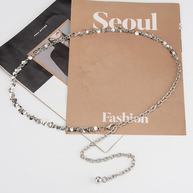 European and American Sequin Decorative Dress Belt Women's High-end Elegant Small Fragrance Style Waist-closing Metal Waist Chain for Girls