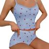 Strawberry Print Camisole Shorts Pajama Set with Bow - Women's Summer Loungewear