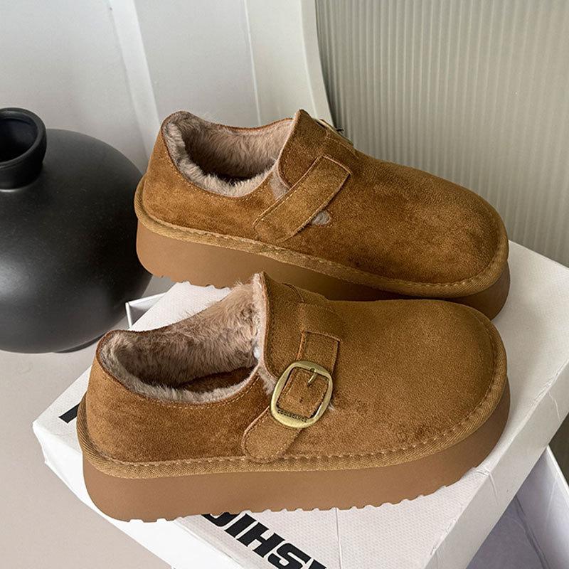 Cowhide version thick-soled heightening and velvet warm all-inclusive women's shoes winter new snow boots loafer cotton shoes