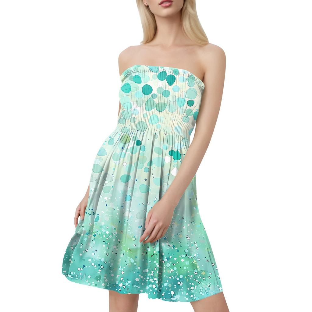 Modisches Damen-Freizeitkleid mit Bandeau-Ausschnitt und Blumendruck, ärmellos