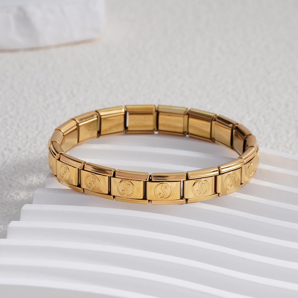 Italian Stainless Steel Love Heart & Star Modular Bracelet - Detachable Elastic Watch Band, European & American Fashion.