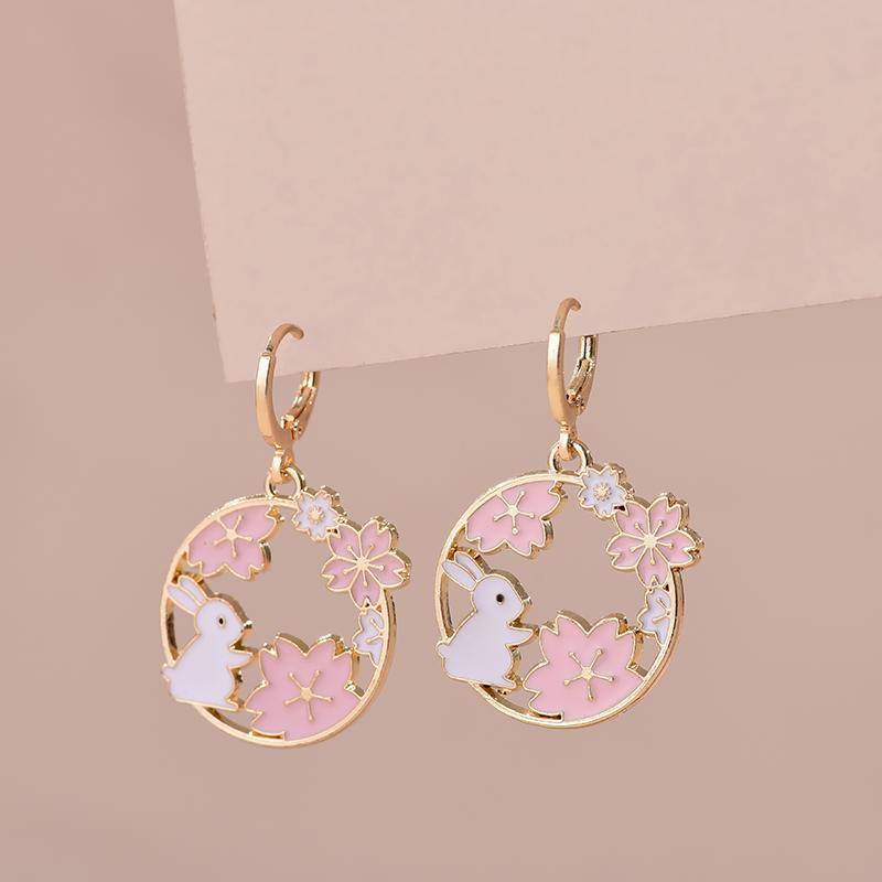 Colorful Aesthetic Animal Cat Rabbit Koi Dragon Earrings For Women Girls Enameled Delicate Gold Color Hoop Earrings Jewelry Gift