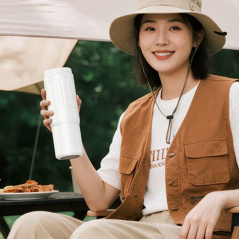 

[Qixi Gift] Nichb05 Portable Coffee Machine Mini Small For Home Camping Travel Grinding Integrated Porcelain white