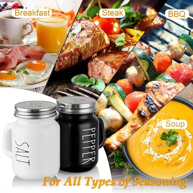 Schwarz-weißes 2-teiliges Salz- und Pfefferstreuer-Set, 128 g Glas, Vintage-Salz- und Pfefferstreuer-Set aus Glas für Zuhause