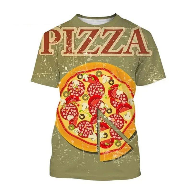 Funny Pizza Graphic T Shirts Summer Fashion Short Sleeve Men Women 3D Foods Printed T-shirts Casual Personality Loose Tops
