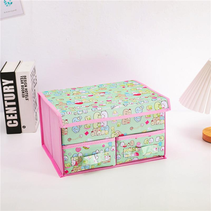 Cute Snoopy Totoro Printed Drawer Style Foldable Double Layer Flip Storage Box For Bedroom Storage And Closet Use