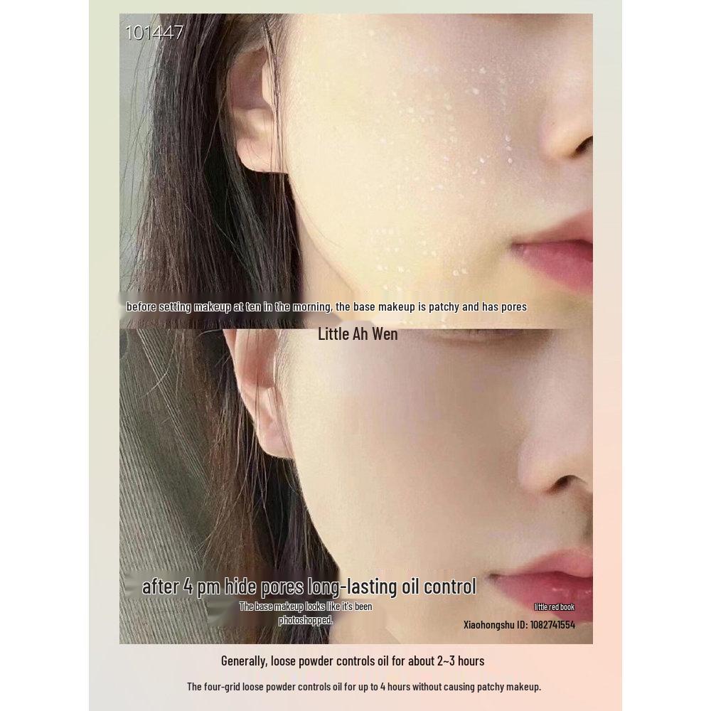 Ji Wan Xi Four-Color Loose Powder: Long-Lasting, Oil-Control, Lightweight Concealer, Pore-Refining Setting Powder.