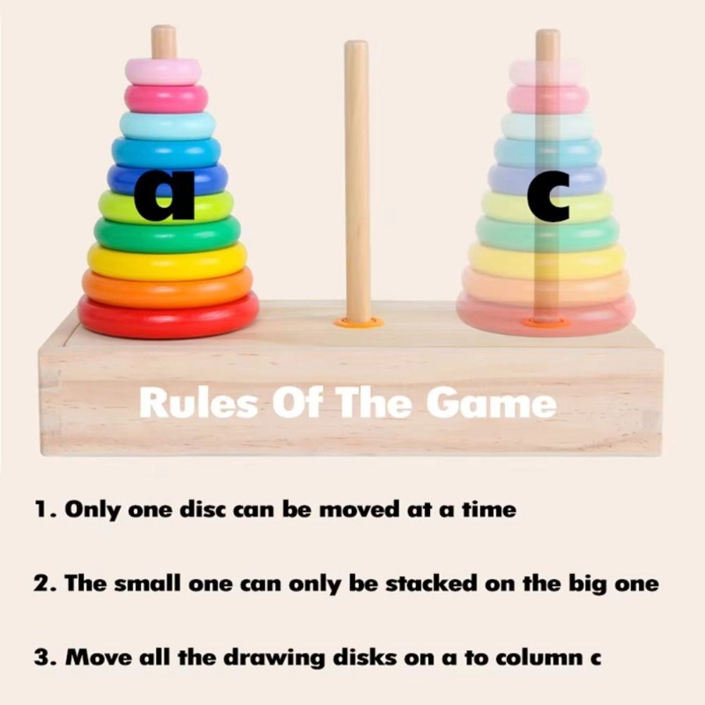 Wooden Material Hanoi Tower Classic Design Educational Puzzle New Rainbow Stacking Games