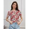 Women's Summer Round Neck Short Sleeved T-shirt Paired with 3D Floral Print Casual Top Breathable and Machine Washable Suitable for Outdoor Daily Wear