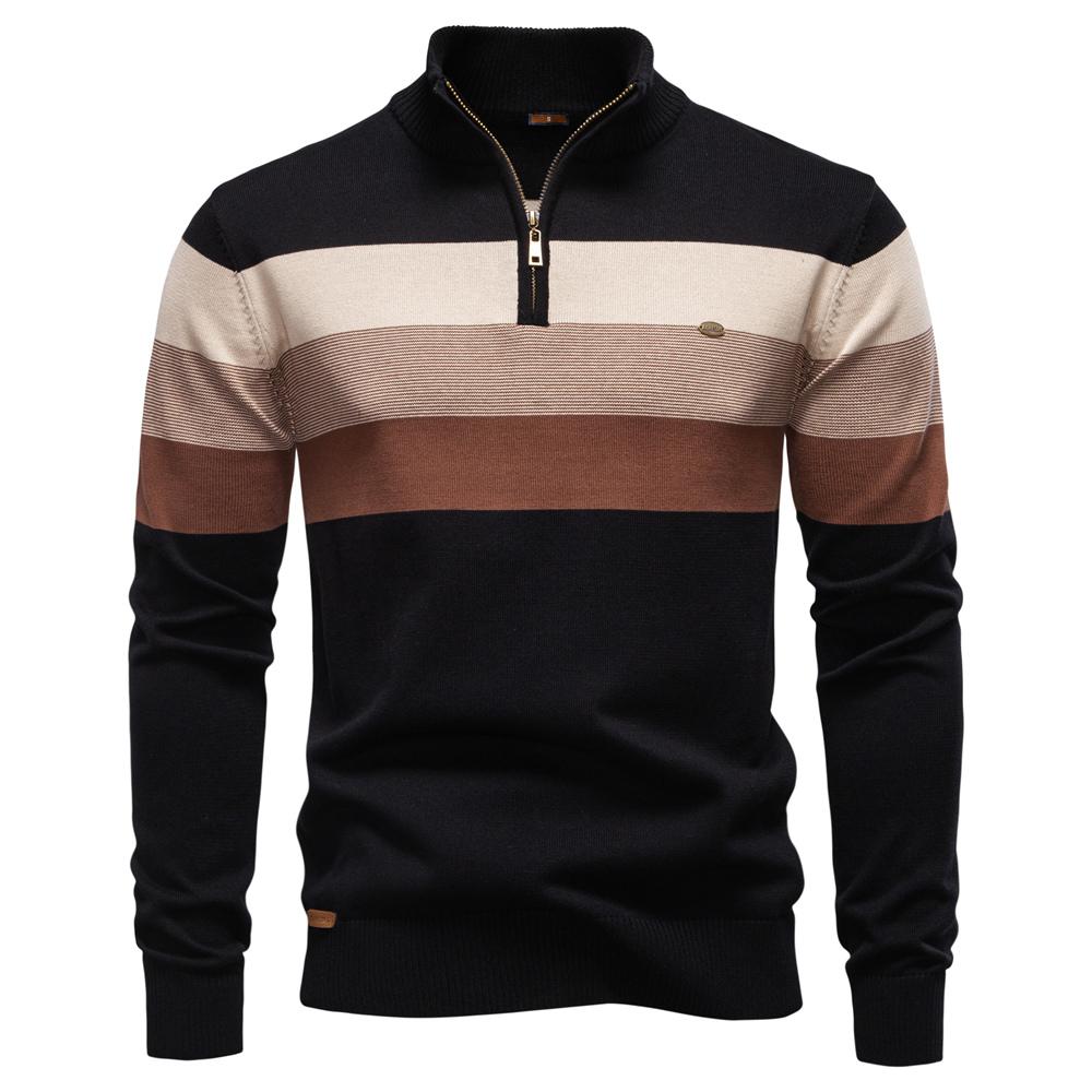 Männer Patchwork Pullover Pullover Baumwolle Casual Zipper Mock Neck Pullover für Männer Neue Winter Mode Warme Pullover für Männer