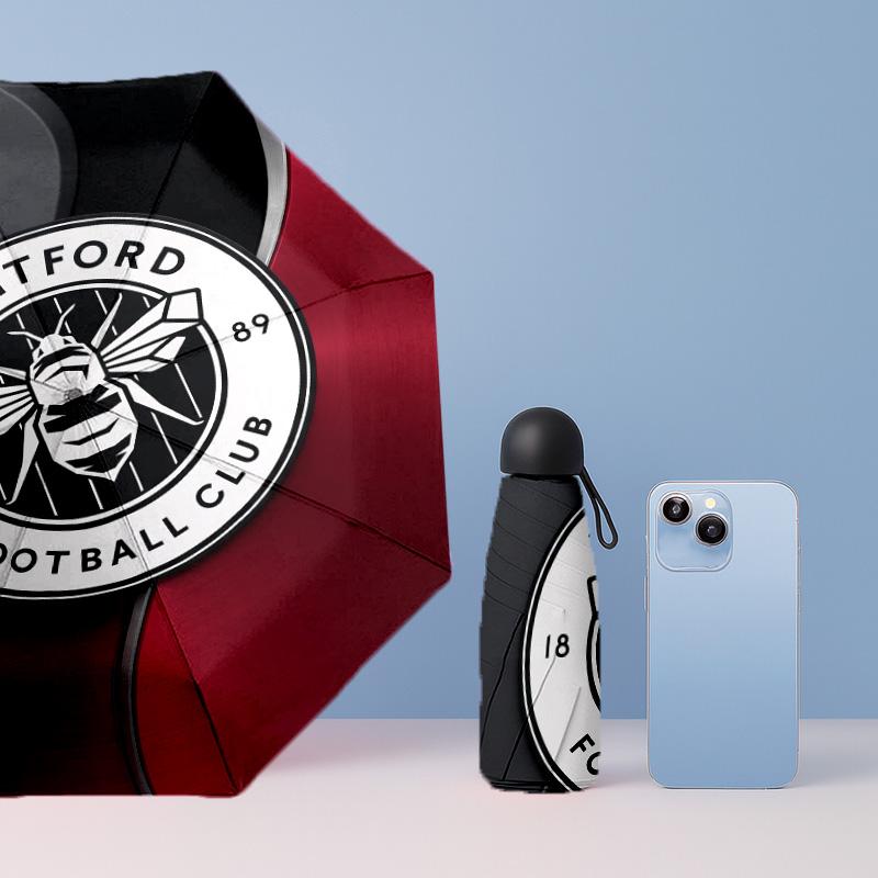 Brentford Football Pattern Printed Mini 5 Folds 8 Ribs Compact Umbrella Windproof Waterproof Lightweight Portable Folding