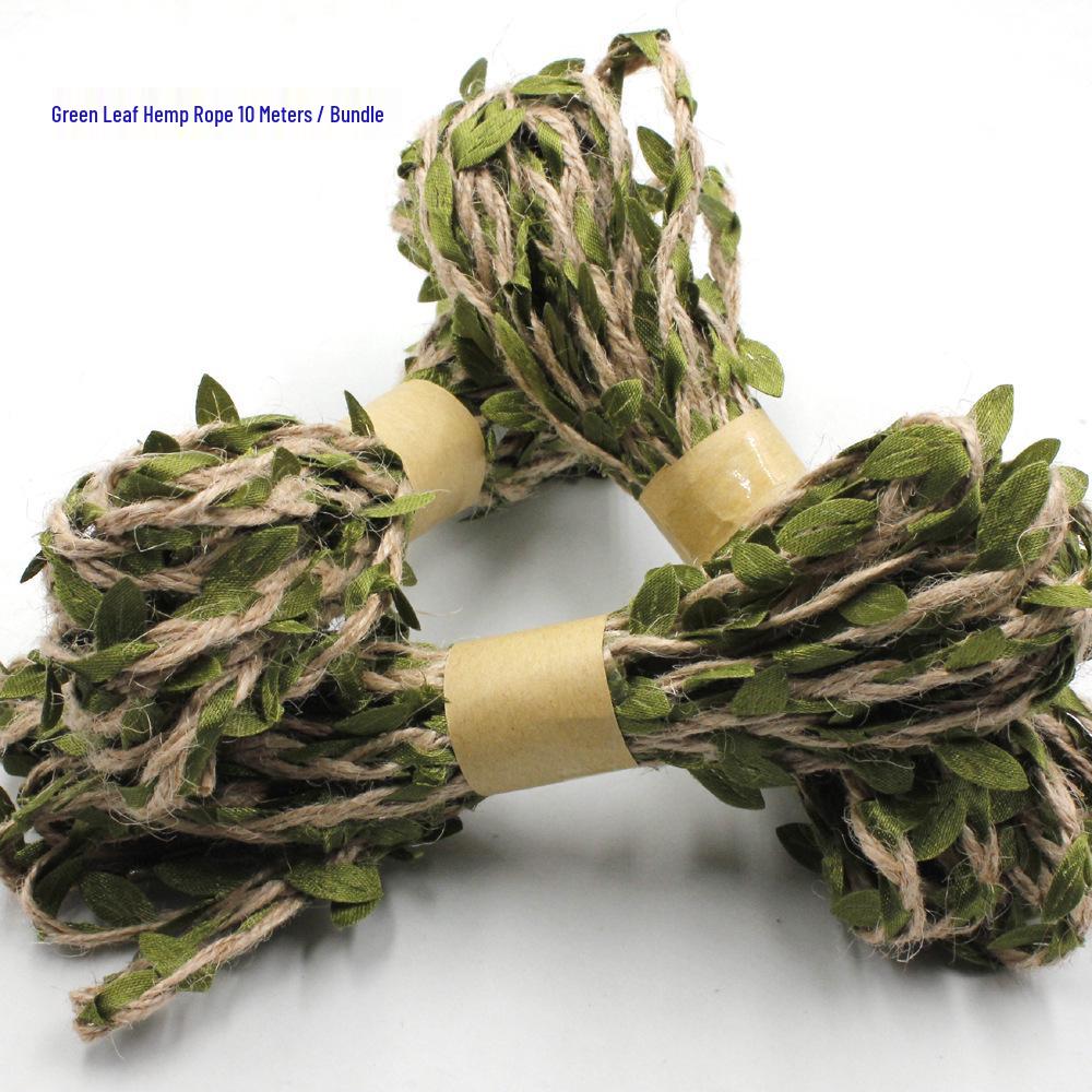 Green Leaf Hemp Rope - 10m Roll with Exquisite Packaging for Home Decoration.