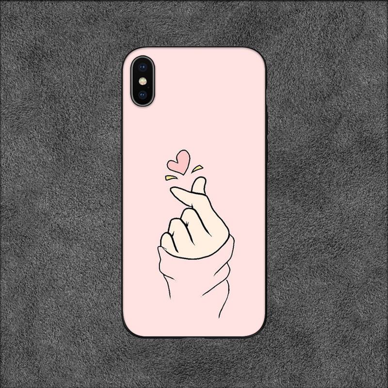 Love On the Finger Kpop Heart Phone Case For iPhone 11 12 Mini 13 14 Pro XS Max X 8 7 6s Plus SE XR Shell