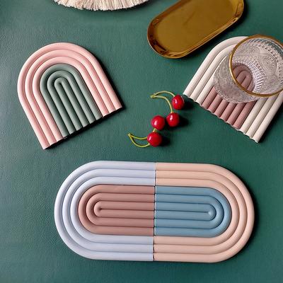 Suporturi detașabile curcubeu, în stil nordic, tampoane de izolare, covoraș pentru cupe, farfurie, garnitură de loc anti-alunecare, pentru decorarea casei, accesorii de bucătărie