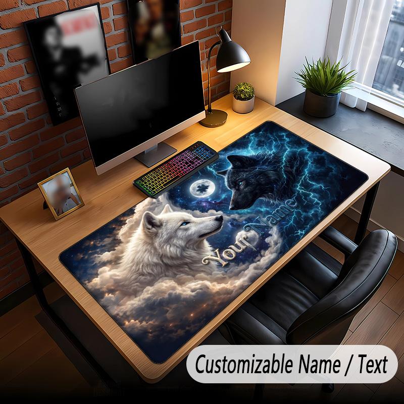 Wolf-Thema Benutzerdefinierte Mausmatte Personalisiert Mit Namen Text Angepasste Schreibtischmatte Für Büro Heimdekoration