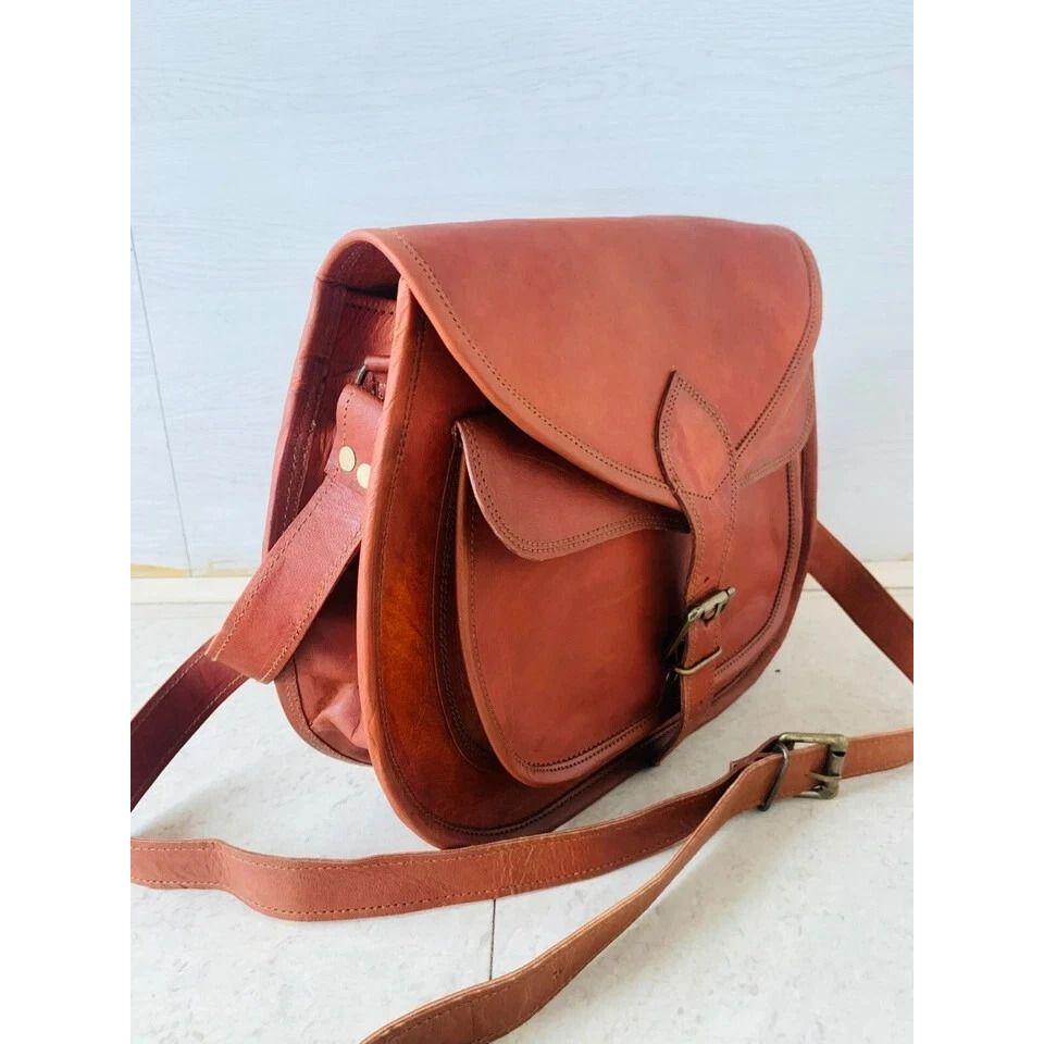 Vintage Saddle Bag Genuine Goat Super Strong Leather Brown Messenger Shoulder