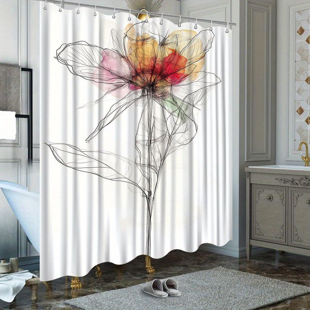 Floral Themed Shower Curtain, Polyester, Woven, Machine Washable, Fade Resistant,  All Season, Stylish Home & Bathroom Decor