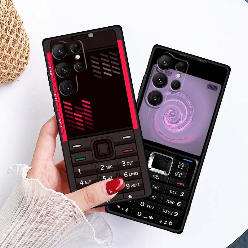 Luxury Vintage Phone Pattern Phone Case For Samsung Galaxy S26 S25 S24 S23 S22 S21 S20 Ultra Plus FE 5G Black Soft TPU