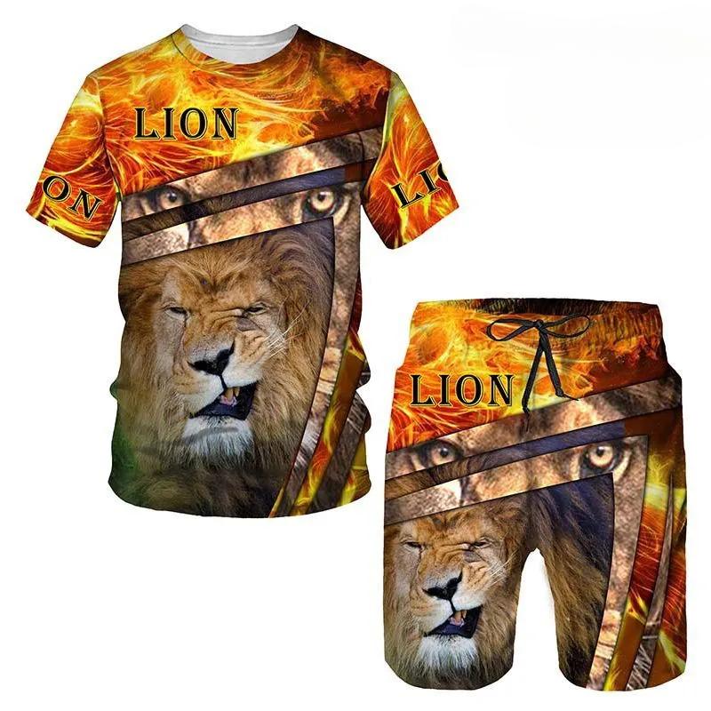 T Shirt & Shorts Sets 2piece Suit for Mens Animal Pattern Print Short Sleeve Tracksuit Leisure 3D Polyester Man's Set