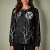 Women's Halloween Print Long Sleeve Cardigan Top with Single Button Front for Caregiver Uniform