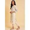 Kurta lunga dritta in cotone con stampa floreale bianca da donna