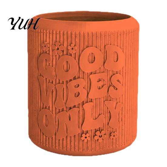3D Embossed Plastic Plant Container Printed Planter, Small Good Vibes Only Flower Pot, Lightweight Planters for Home Cute Cactus Desktop Office Decor