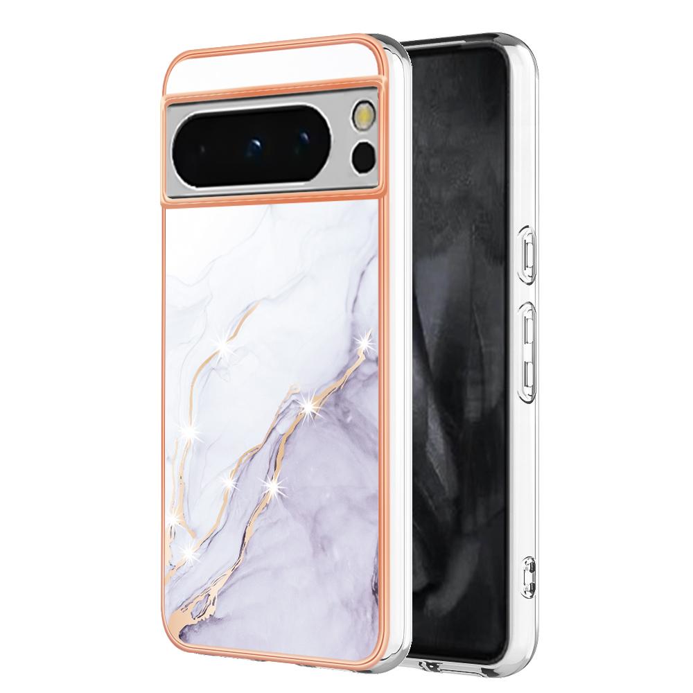 For Google Pixel 8 Pro TPU Case with IMD Marble Pattern Electroplated Back Cover