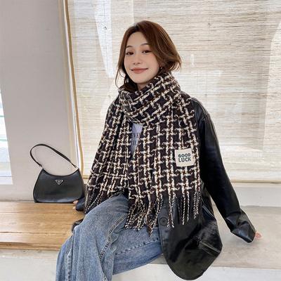 Double-sided Plaid Scarf Women's High-end Sense of Korean Autumn and Winter New Student Thickened Wild Imitation Cashmere Scarf Shawl