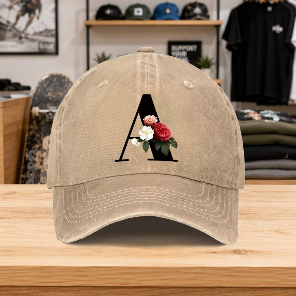 1pc New A Letter Rose Washed Baseball Cap Premium Allmatch Outdoor Accessory Unisex Dad Hat Fashionable Trendy Classic Print