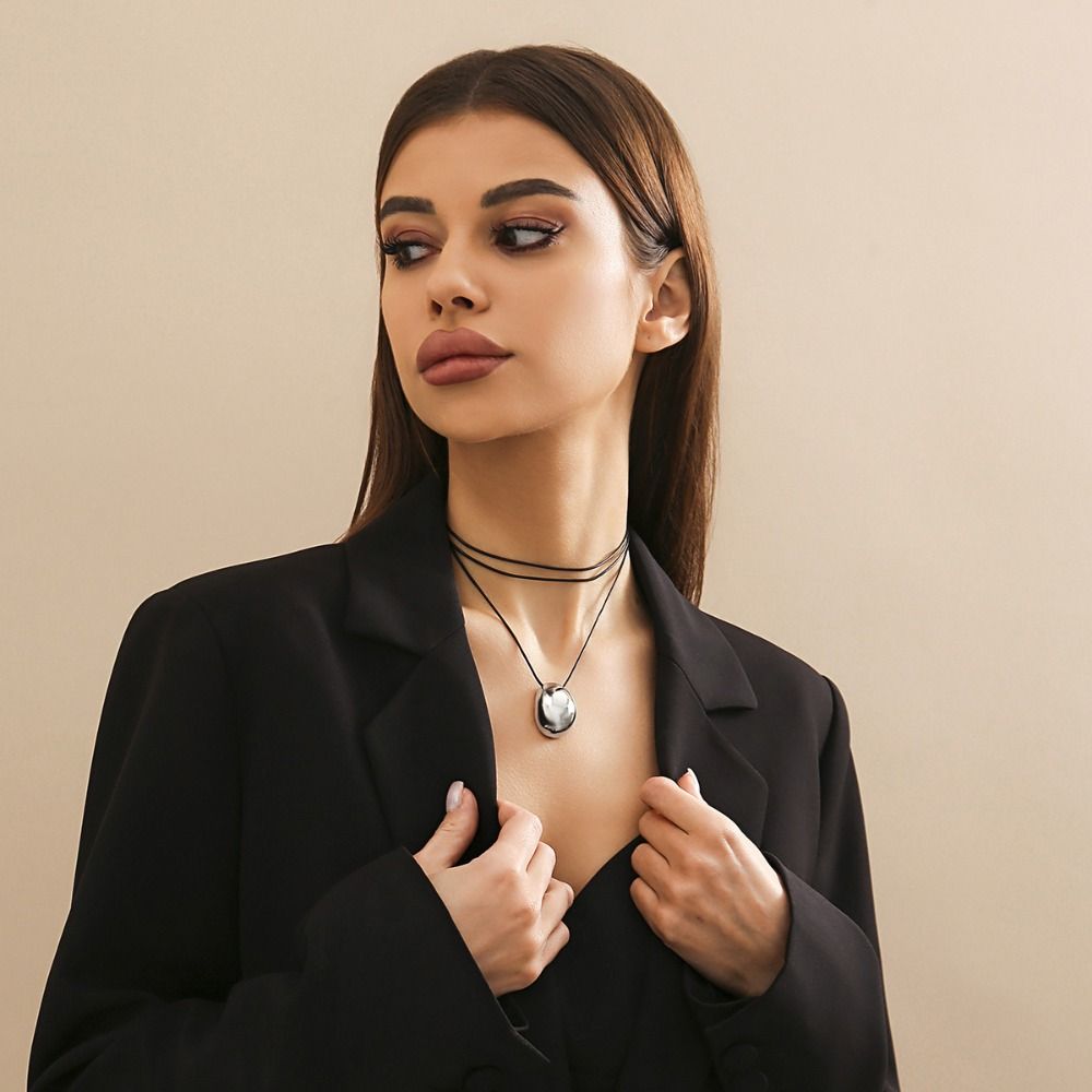 Wax Rope Choker Necklace Alloy Sweater Chain Korean Style Pendant Necklace  Women